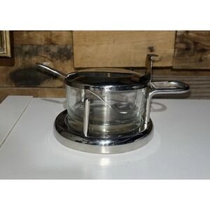 Italian Alessi Stainless Steel Glass Parmesan Cheese Bowl Sugar Spoon Included
